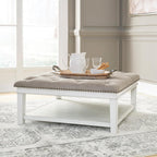 Signature Design by Ashley Kanwyn French Country Upholstered Square Ottoman Coffee Table, Whitewash