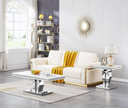 23in Faux Marble End Table w/Y Stainless Steel Base, Night Stand Square End Table for Living Room Modern White and Silver Sofa Side Table witn High Glossy White Square Accent Table Bedside Table