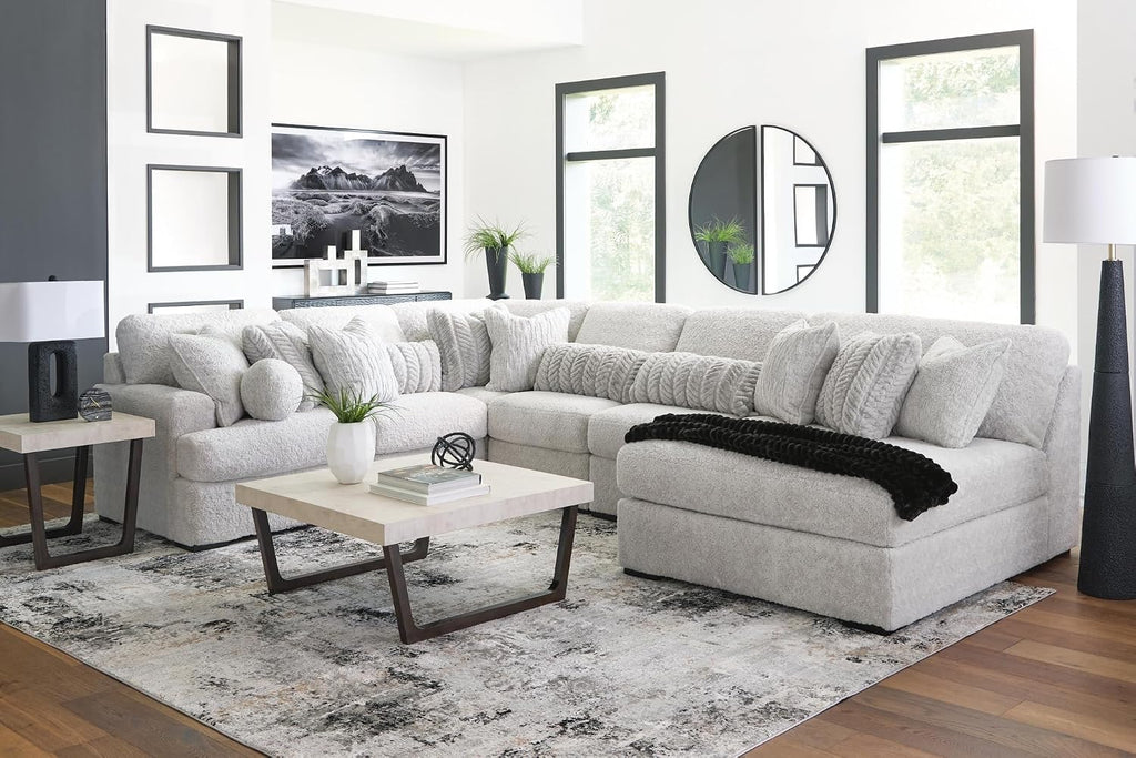Signature Design by Ashley Westenfort 2-Piece Square Coffee Table Set | Square coffee table and end table sets with light gray faux cement melamine laminate tops, Dark espresso brown hardwood legs