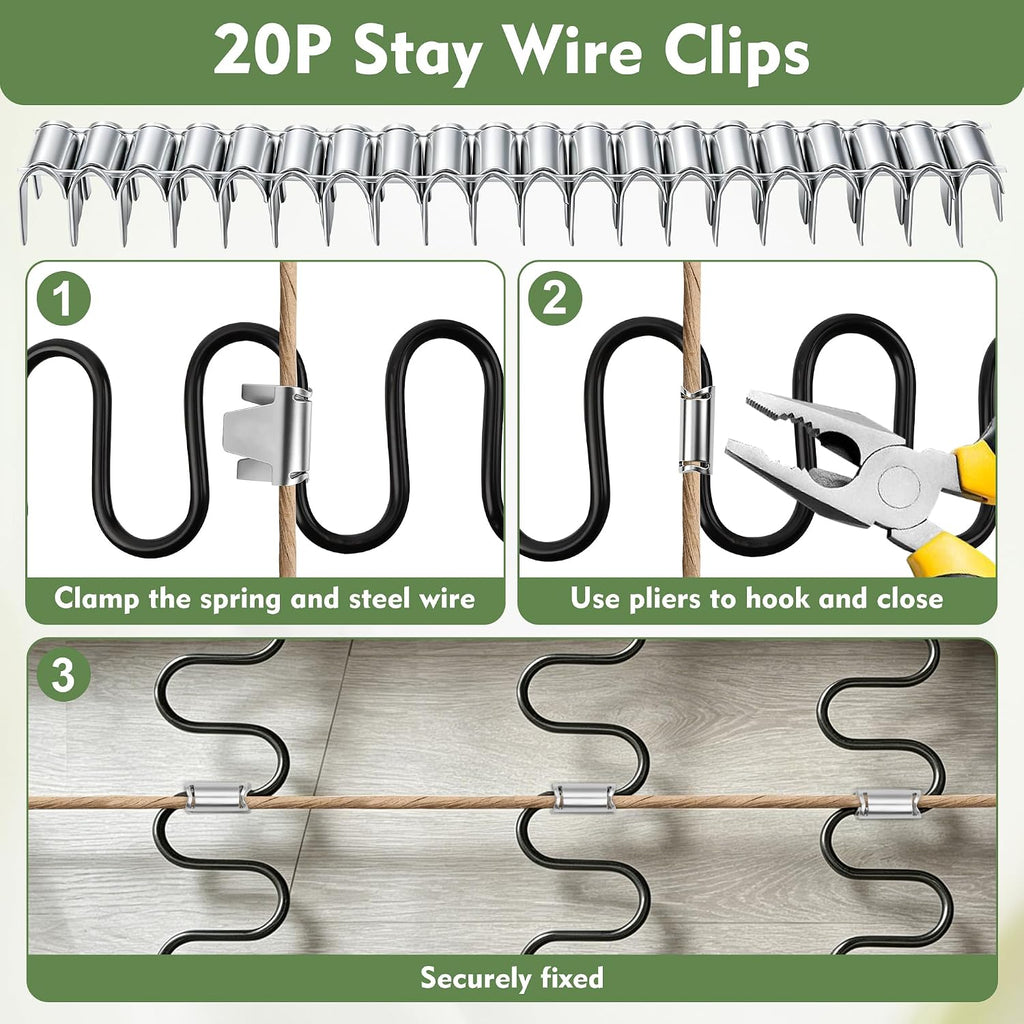 25" Couch Spring Repair Kit, 4Pack Upholstery Spring Seat Repair | for Fixing Sagging Sofa Recliner, 236” Stay Wire/ 4P Springs/ 10P Clips/ 20P Stay Wire Clips/ 40P Nails