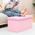 B FSOBEIIALEO Folding Storage Ottoman Bench, 30" Faux Leather Ottomans,Pink | Large Ottoman Foot Rest Padded Seat, Long Storage Bench Chest Box for Bedroom Living Room Hallway