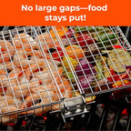 Stainless Steel Large Grill Basket with Removable Handle, Easy Open/Close Lid, Included Silicone Basting Brush & Steel-fiber Scrub Sponge - Perfect for Outdoor Cooking, BBQ, and Camping (12.25 x 9.5 x 1.5 Inches)