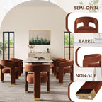 Hyfirm Barrel Dining Chairs Set of 4, Velvet Upholstered Armchairs with Open-Back, Solid Wood Frame, Gold Metal-Trimmed Legs, Pre-Assembled Side Chairs for Kitchen/Dining Room/Living Room, Orange