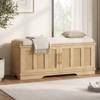 Heybly Shoe Cabinet with Bench, Rattan Entryway Storage Bench with Cushion, Shoe Storage Bench Cabinet with 2 Doors, Adjustable Shelves, Wooden Shoe Bench 39.4" for Living Room Bedroom Hallway HSB002N