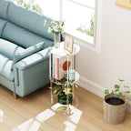 Clear Round Acrylic Side Table for Small Spaces, 11.81" L x 11.81" W x 26.7" H, 3 Tier Small Modern Drink End Table Nightstand, Minimalist Bedside Table for Living Room, Bedroom, Bathroom