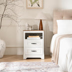 Farmhouse Nightstand with Charging Station, Wood Night Stand with Drawers, Bedside Table, Nightstands with Open Storage Shelf, Rustic Night Stands for Bedroom, Closet, 18" Wide, 24" Tall