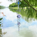 FONMY Evil Eye Gazing Ball Spiral Tail Wind Spinner Sun Catcher Rainbow Maker Silver Spiral W/Purple K9 Crystal Ball Christmas GifTree Hanging Ornament Indoor Outdoor Garden Decor. 19.5inch H