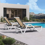 PURPLE LEAF Outdoor Chaise Lounge Set of 2 w/Armrest for Poolside, Khaki | Recline in 5 Positions, Lounge Freely with 400 lbs Support, Enjoy All-Day Cooling & Quick-Dry Comfort