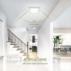 ASD LED 12" Square Flush Mount Ceiling Light Fixture, Low Profile Surface Lighting | 5CCT, Dimmable, Ultra-Thin, ETL Listed | 24W 1700LM 2700-6000K 120V | Kitchen, Bedroom, Hallway Lamp | White