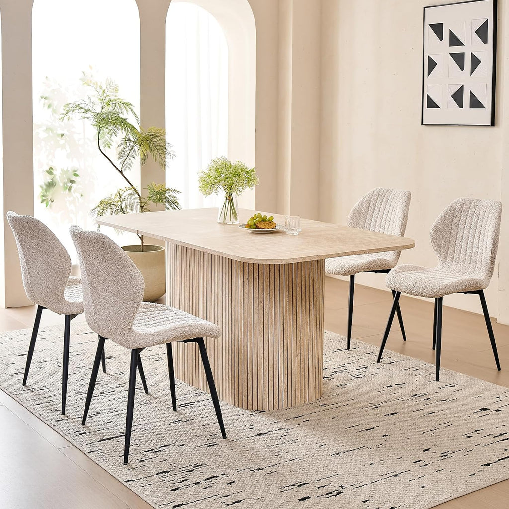 63" Large Dining Table for 4 6, [Rounded Corners] [Grooved Pedestal Base] Modern Rectangle Kitchen Dinner Dining Living Room Table