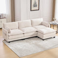 KIVENJAJA 103" Cloud Couch Sectional with Storage, L Shaped Sofa, Beige | 3 Seat, Side Pockets, Movable Ottoman, Corduroy, Deep Seat, Easy Assembly, for Living Room/Apartment
