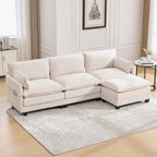 KIVENJAJA 103" Cloud Couch Sectional with Storage, L Shaped Sofa, Beige | 3 Seat, Side Pockets, Movable Ottoman, Corduroy, Deep Seat, Easy Assembly, for Living Room/Apartment