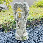 Angel Statue for Garden, Solar Angel for Cemetery Decorations, Unique Funeral Memorial Gifts, Praying Angel Cross Memorial Statue