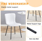 Dining Chairs Set of 4, White Linen Kitchen Chairs Heavy Duty Restaurant Chair Striped Modern Parson Chair with Metal Leg for Kitchen Restaurant Dining Room