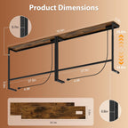 Skinny Sofa Table Behind Couch, Narrow Console Table 78.8" Long Entryway Table with 2 Power Outlets & Adjustable Height (25.8"-34.8"), for Living Room, with LED Lights, Rustic Brown