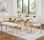 Harper & Bright Designs Modern 6-Piece Dining Table Set with Bench & 4 Upholstered Chairs, Light Oak Rectangular Kitchen Table for 6, U-Shaped Base, Farmhouse Rustic for Dining Room Living Room