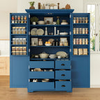 LUMISOL Kitchen Pantry with Drawers, 72" Tall Freestanding Cupboard Storage Cabinets with Door Shelves & Pull-Out Trays, Dining Storage Cabinet Cupboard with Adjustable Shelves, for Dining Room, Blue