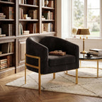 annjoe Accent Chair Barrel Chairs Upholstered Living Room Chair Arm Chairs with Metal Frame Legs for Home Kitchen Bedroom Black Set of 2