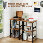 LOAKEKEL Record Player Stand, Large Vinyl Record Storage Up to 200 Albums, 3 Tier End Table with Removable Dividers, Tall Side Table for Living Room, Bedroom, Rustic Brown, HETCD020BR-1