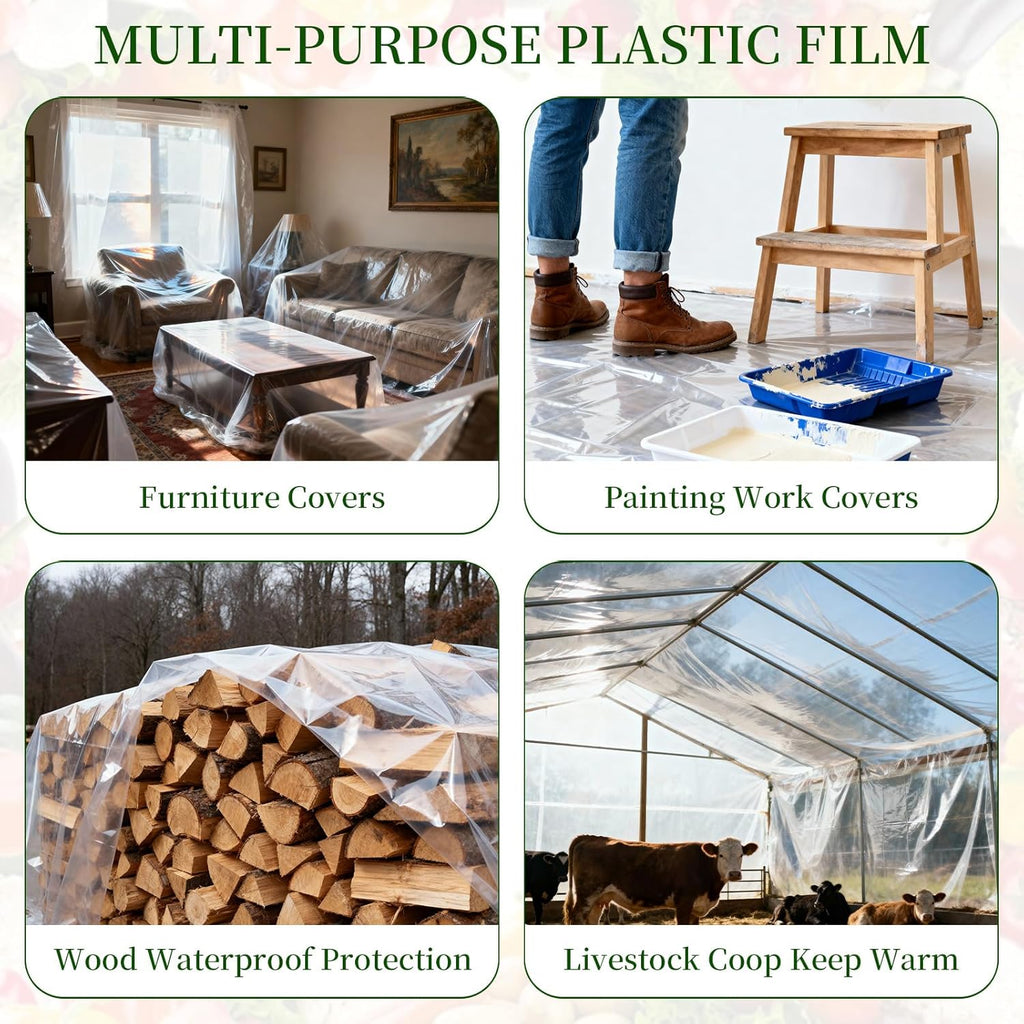 10x35 FT Greenhouse Plastic Sheeting,6 mil Transparent Greenhouse Film, UV Resistant Waterproof Plastic Covering for Winter, Polyethylene Greenhouse Covering for Farm, Garden,Agriculture