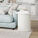 Jofran Round End Table with Fluted Pedestal Base, Mid-Century Modern Side Table for Living Room Bedroom, Accent Table, White
