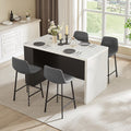 ONBRILL 61 x 31 Inch Whole Board of Tabletop Kitchen Island Table with Storage Space, Power Outlet & LED Lights, Modern Imitation Marble Large Counter Height Dining Table for 4 (Black)