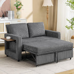 3 in 1 Convertible Sofa Bed, Pull Out Couch with Dual USB and Type C Ports, Chenille Fabric Loveseat Sleeper Sofa Bed, Sofa Bed with Foldable Side Table for Living Room Home Office Apartment