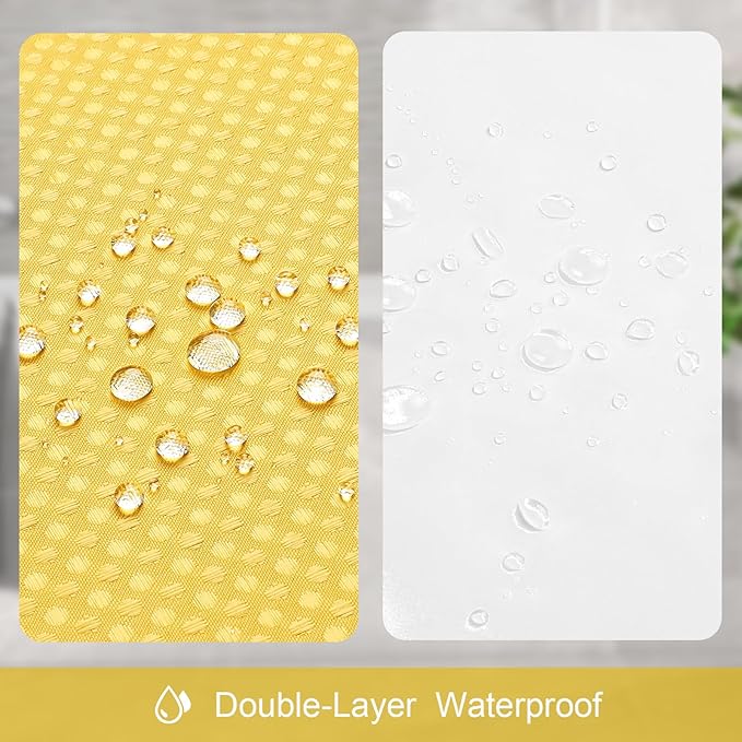 3 in 1 Shower Curtain Set, Yellow Waffle Shower Curtain and PEVA Liner Set with 12 Stainless Steel Shower Curtain Hooks, Waterproof Shower Curtains for Bathroom, 72 W x 72 H