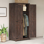 LUXOAK 70" Large Farmhouse Wardrobe Closet with Hanging Rod & Barn Doors | Wooden Bedroom Armoires with Shelf, Organized Wardrobe Cabinet for Clothing, Anti-Tip Kit, Tall Closet, Espresso