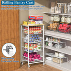 OKZEST 5-Tier Kitchen Storage Cart with 4 Upgraded Drawer Basket & Wood Top | Mobile fruit basket stand with 4 PE liners, Rolling kitchen pantry organizers, Holds potato, onion, drink, can, snack, veggie