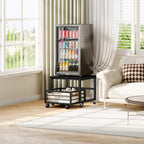 HOOBRO End Table, Mini Fridge Stand with Storage, Mini Fridge Table with Wheels and Adjustable Feet, Sturdy Metal Frame, for Living Room, Bedroom, Office, Black BB155TL01
