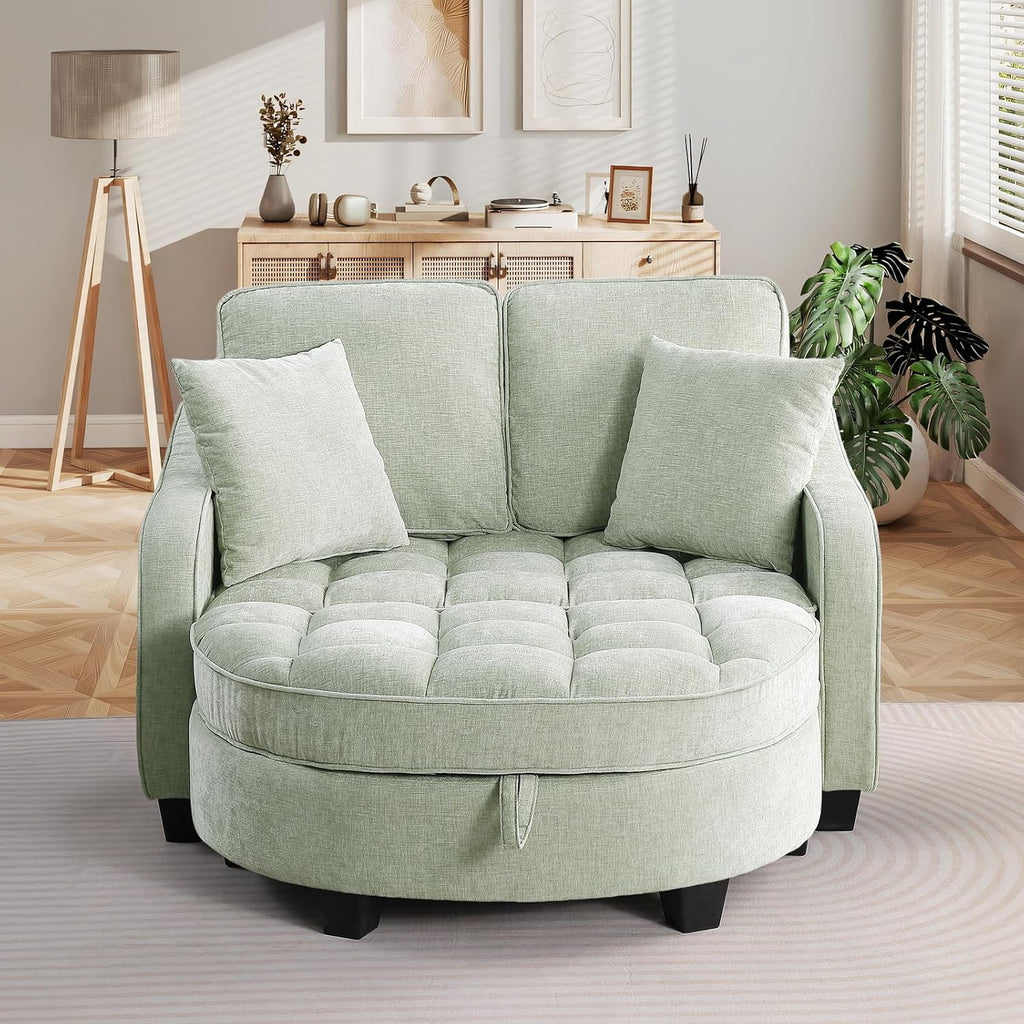 Oversized Chaise Lounge Chair Indoor with Adjustable Backrest, Chenille Tufted Comfy Loveseat Sofa Chair with Ottoman, Fluffy Recliner Sofa, Convertible Sleeper Couch Bed for Living Room(51"W, Cyan)