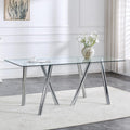 Glass Dining Table for 4 6 8 Pepole,71 Inch Rectangle Kitchen Dining Room Table with 0.39" Thick Tempered Glass Tabletop & Metal Legs, Modern Glass Top Silver Dinner Table for Dining Room