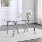 Glass Dining Table for 4 6 8 Pepole,71 Inch Rectangle Kitchen Dining Room Table with 0.39" Thick Tempered Glass Tabletop & Metal Legs, Modern Glass Top Silver Dinner Table for Dining Room