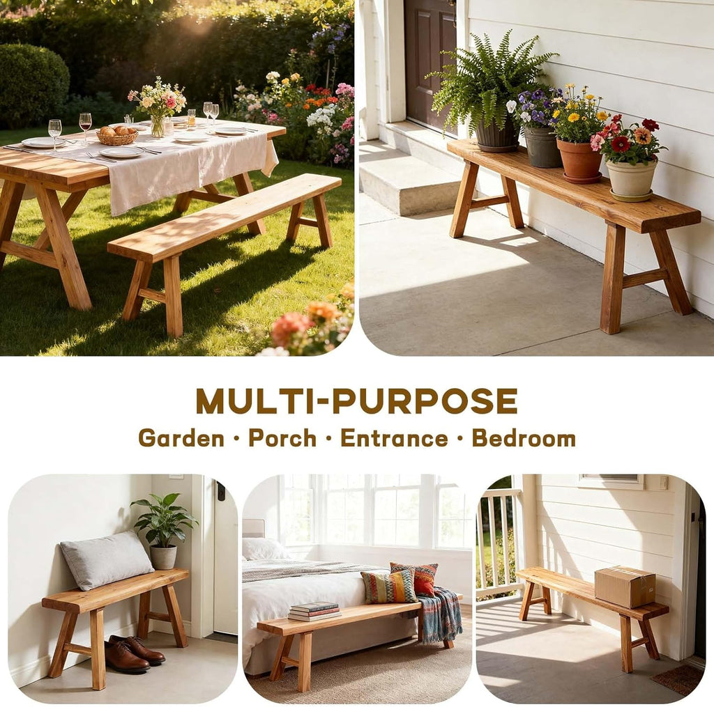 Narrow Entryway Bench Farmhouse Wood End of Bed Bench 20" 32" 39" 47" 55" 63" 71" 79" Sturdy Stable Skinny Long Benchs for Bedroom Hallway Dining Room Porch Easy to Assemble Natural Finish(55")