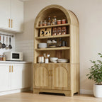 Bestier 71" Tall Arched Kitchen Pantry, Arched Cabinet with Doors, Modern Farmhouse Wood Kitchen Storage Cabinets with 3-Tier Adjustable Shelves, Cupboard for Living Room, Dining Room, Kitchen, Oak