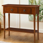 Leick Home Coastal Console Table, Solid Wood, with Drawer and Shelf, for Entryways, Hallways, and Living Rooms, Pecan Brown, 20027-PC