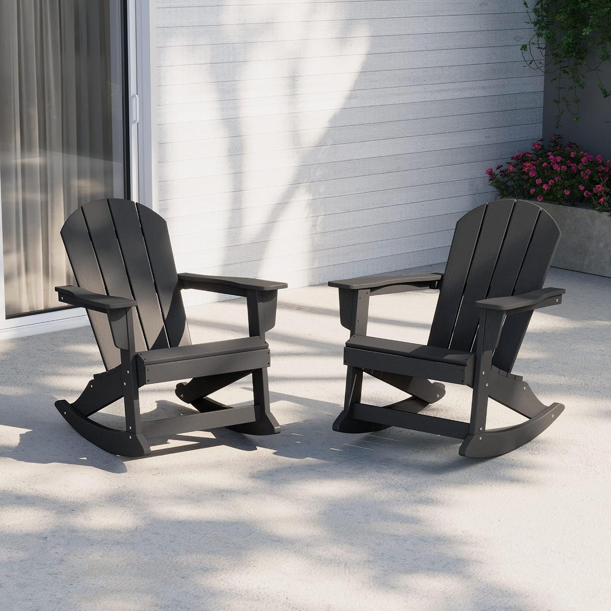 WestinTrends Malibu 2 Piece Set Outdoor/Patio Poly Adirondack Rocking Chairs (2 Seater), Gray
