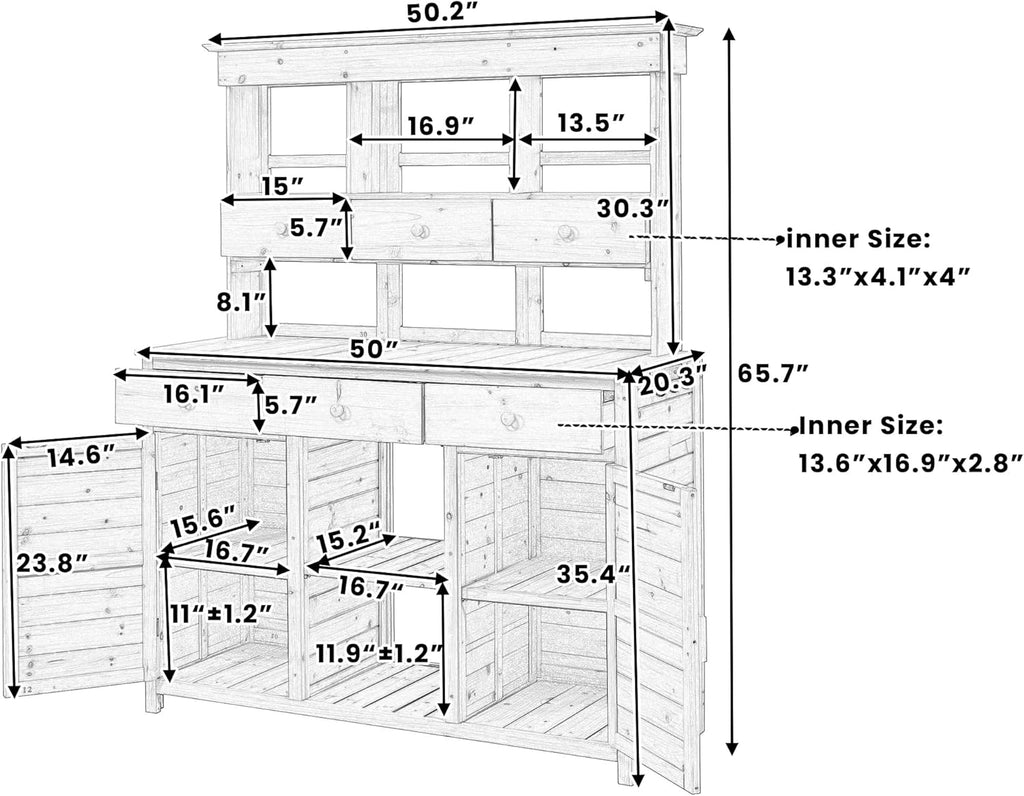 66" Durable Fir Wood Freestanding Storage Chest, Accent Cabinets with Multiple Drawers, Utility Organizer with Anti-Tipping for Patio Mudroom Greenhouse, Natural