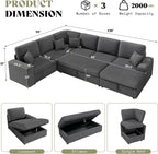 130" Sectional Couches for Living Room, Modular Sectional Sofa, Grey | Sofa Converts to Sleeper, Throw Pillows