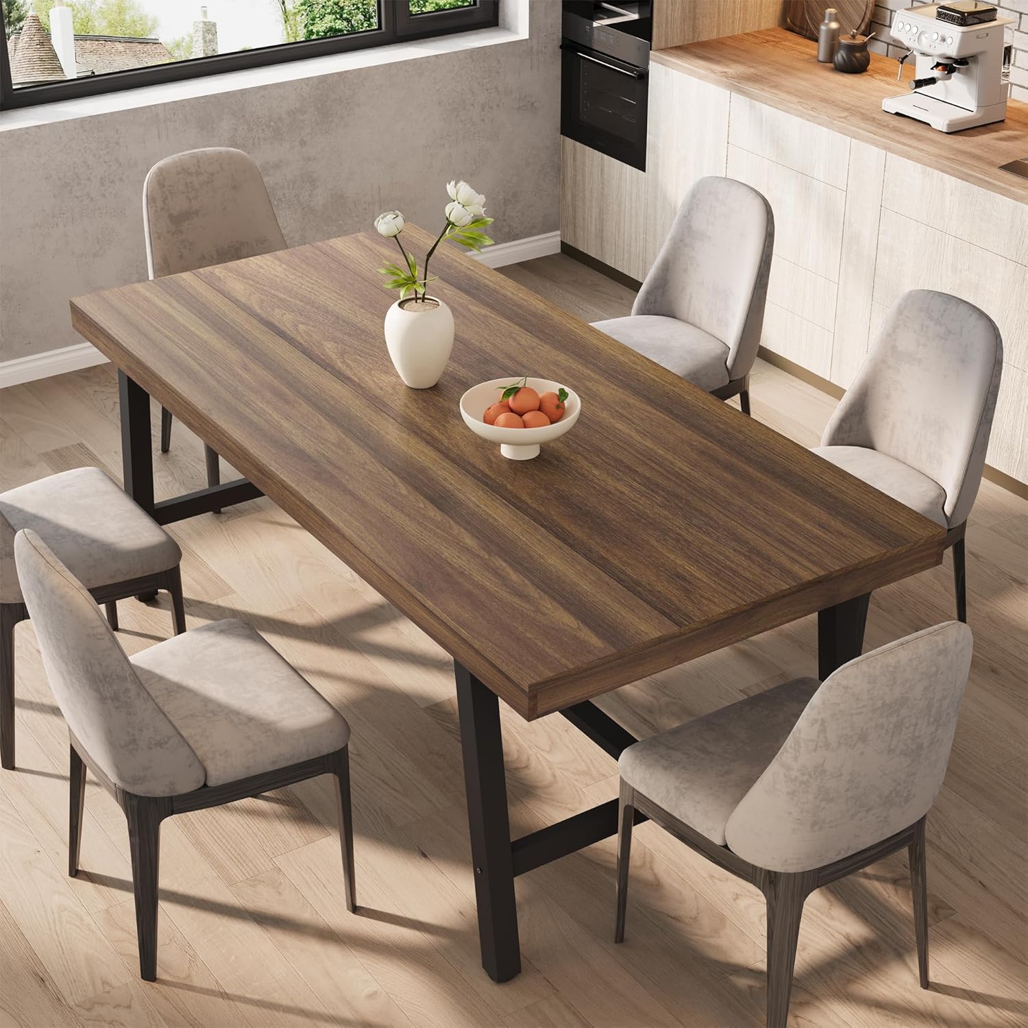 IDEALHOUSE Industrial Dining Table for 6-8 People, 70.87" Large Wooden Kitchen Table with Sturdy Metal Frame, Long Rectangular Dining Table Seats 6 for Dinner, Dining Room, Kitchen - Brown