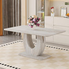 63" Faux Marble Dining Table for 4–6, Modern Rectangular Kitchen Table with U-Shaped Base, Marble Look Dinner Table for Kitchen, Dining Room, Apartment