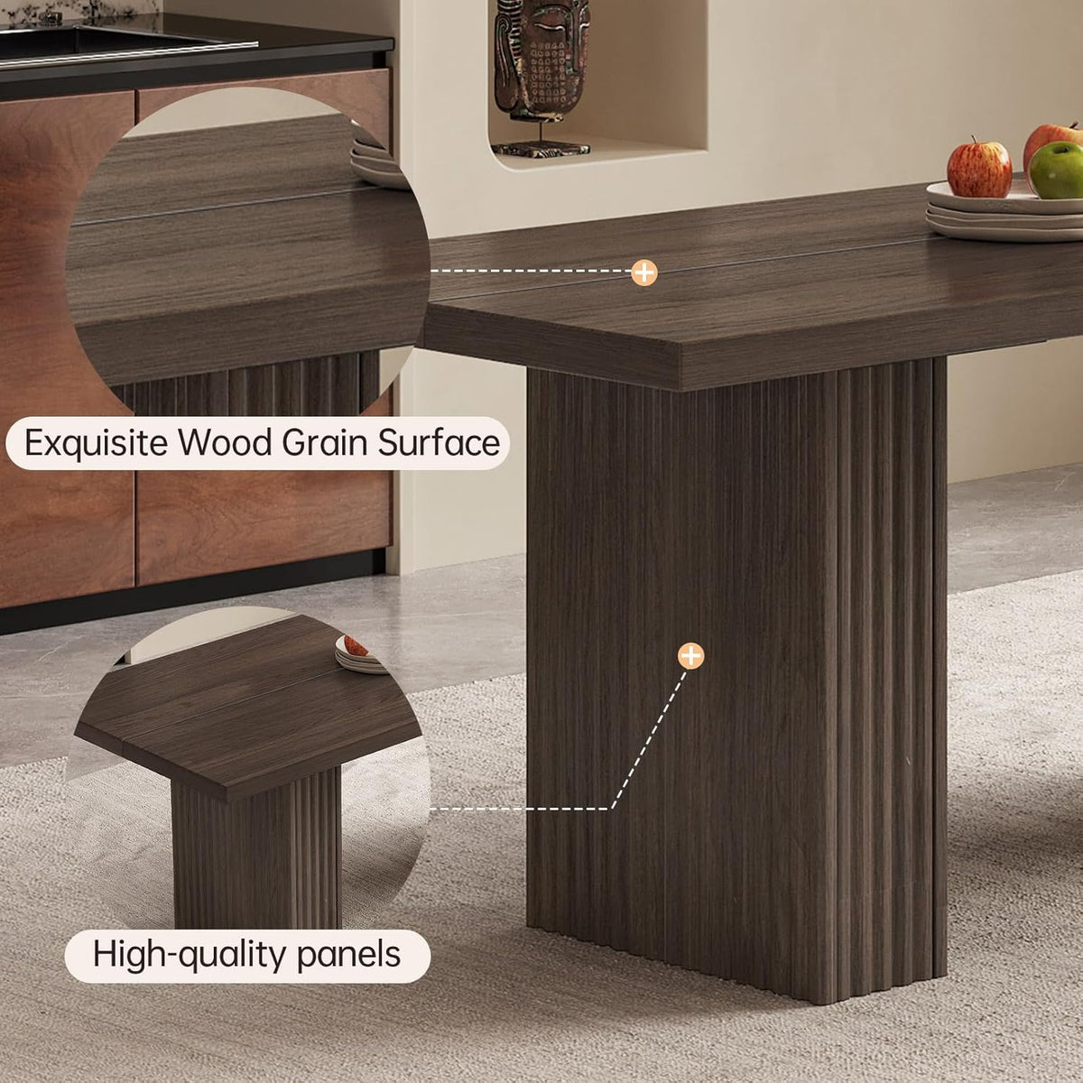 Farmhouse Dining Table for 4-6, 66.9" Modern Wood Kitchen Table with Double Pedestal Base, Rectangular Dining Table for Apartment & Living Room, Scratch-Resistant, Oak
