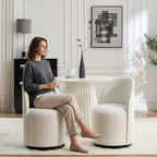 360 Degree Swivel Barrel Chair, Mid Century Modern Round Velvet Dining Chair Comfy Upholstered Accent Chair Makeup Vanity Side Chair for Kitchen & Dining Room Living Room Bedroom (Cream)