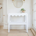 Carolina Chair & Table Rectangular Side Table, Mango Wood, Decorative Scallop Edge, 17L x 28W x 28H inches (White)