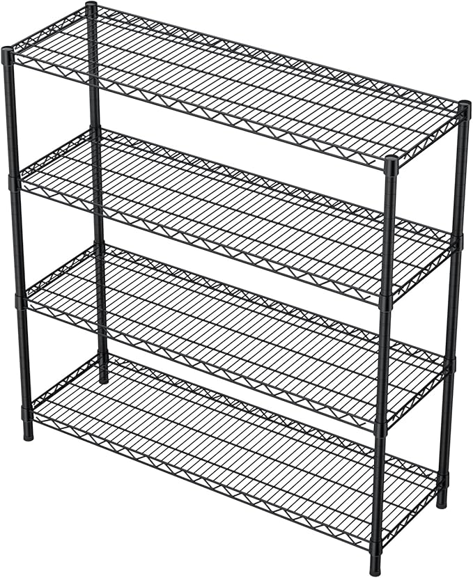 4 Tier Adjustable Storage Shelves,Heavy Duty Metal Utility Shelf 1400LBS Capacity Wire Shelving Unit Organizer Rack for Kitchen Office Pantry Room 18" D x 46" W x 59" H Black