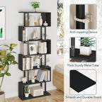 Yusong Geometric Bookcase, S Shaped Bookshelf 6-Tier Book Shelves for Bedroom, Modern Wood Decorative Display Shelf Tall Book Case for Home Office, Black and White
