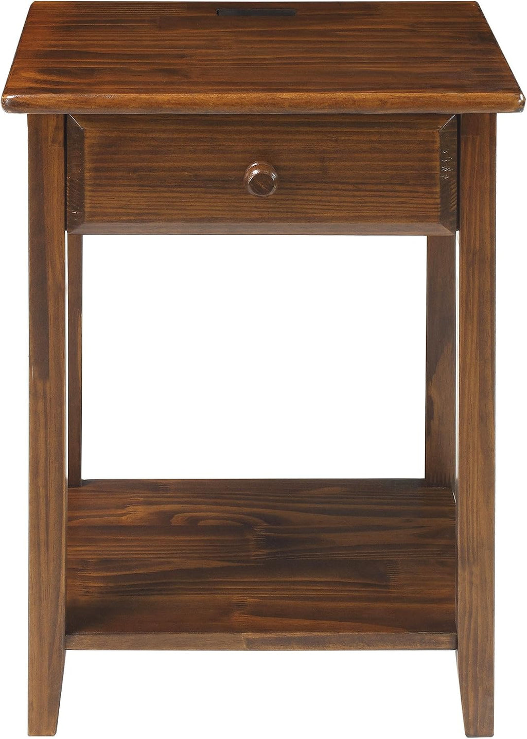 Casual Home Owl Night Stand with USB Port Charging Station and Drawer, 17.5"W x 14.25"D x 24.5"H, Warm Brown