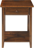 Casual Home Owl Night Stand with USB Port Charging Station and Drawer, 17.5"W x 14.25"D x 24.5"H, Warm Brown