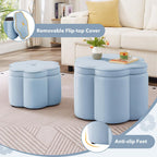 Set of 2 Round Ottomans, Velvet Upholstered Storage Ottoman with Flower Shape, Modern Vanity Stool with Storage, Ottoman Coffee Table for Bedroom, Living Room (Seaglass)